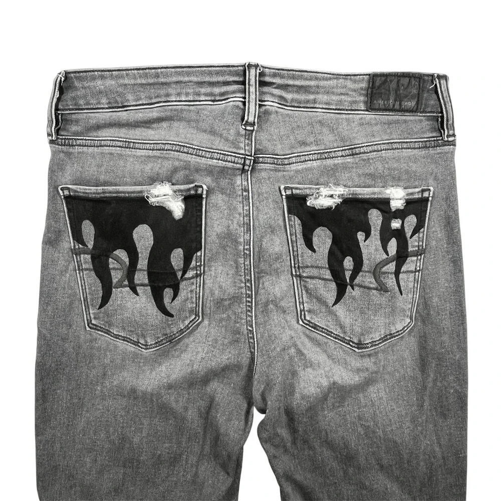 American Eagle Super Hi Rise Jegging Women's 8 Long Distressed Flame Hem Pockets - Picture 9 of 16